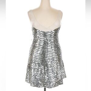 Free People Silver Sequin Mini Sleeveless Cocktail Dress-Size L-Metallic-New tag